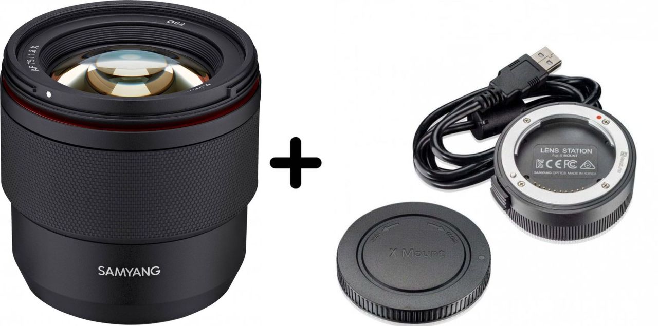 Samyang AF 75mm f1.8 for Fuji X + Lens Station