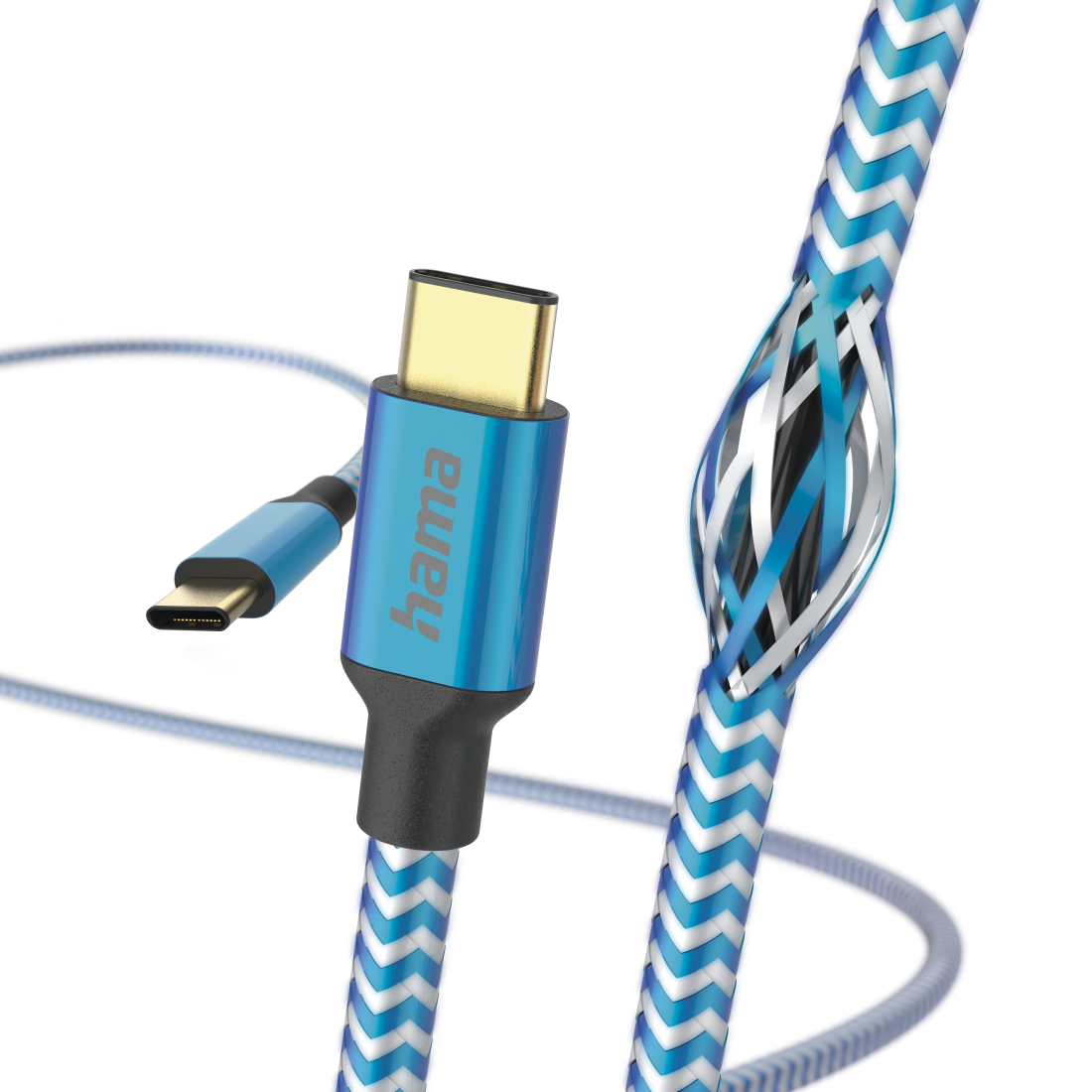 Hama 201557 Charging Cable Reflective USB-C to USB-C Nylon 1.5m blue