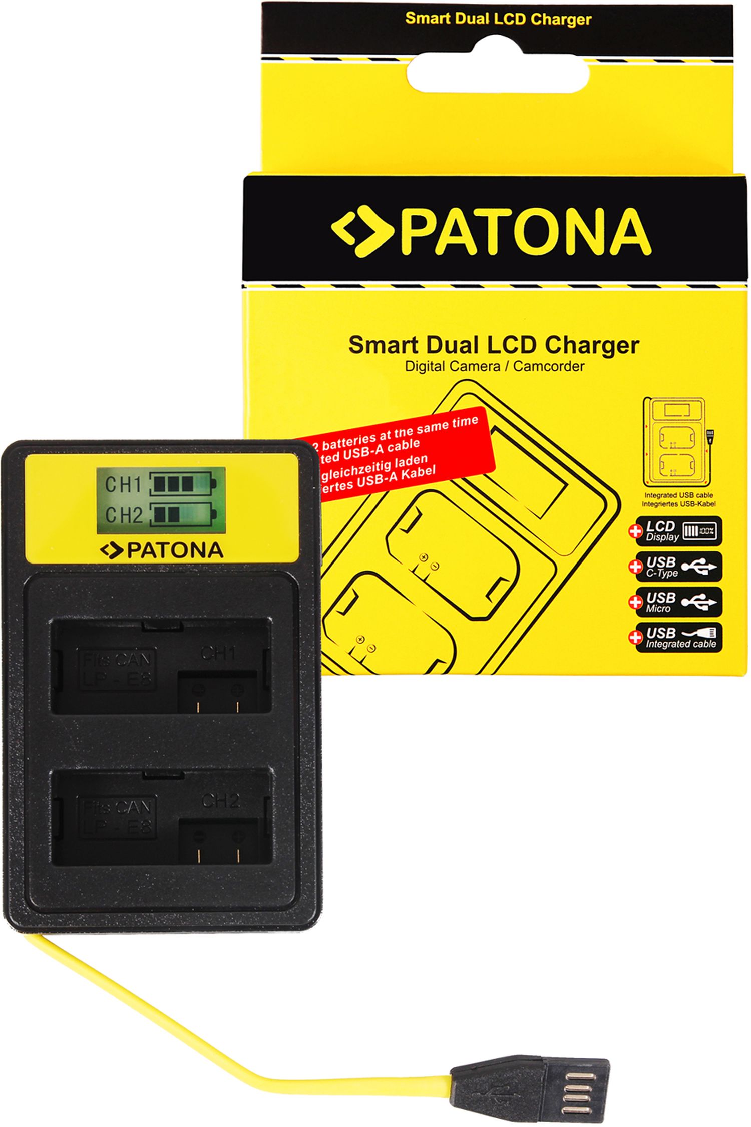 PATONA Smart Dual LCD USB charger for Canon LP-E8