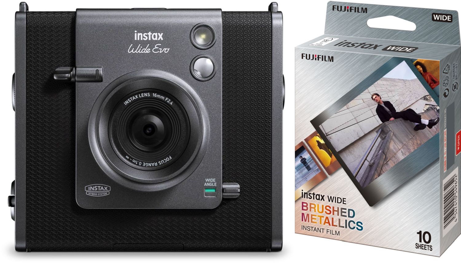 Fujifilm Instax Wide EVO schwarz + Instax Wide Brushed Metal Film