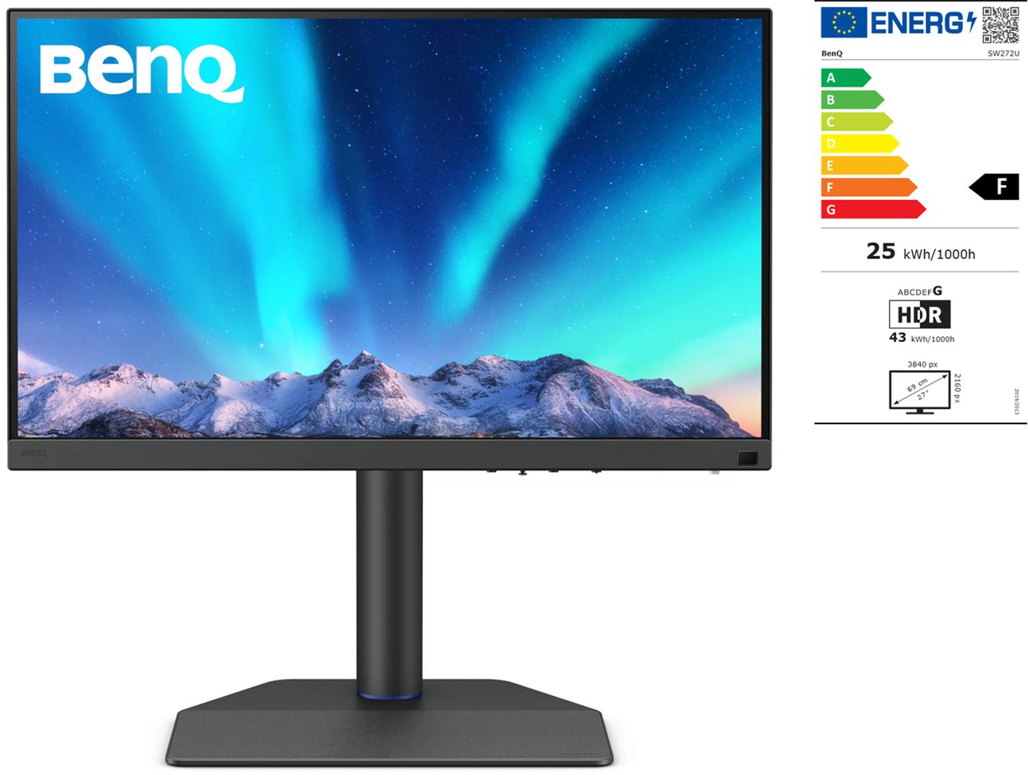 BenQ SW272U Moniteur de photographie 27 IPS 4K gris avec cache de protection contre la lumière