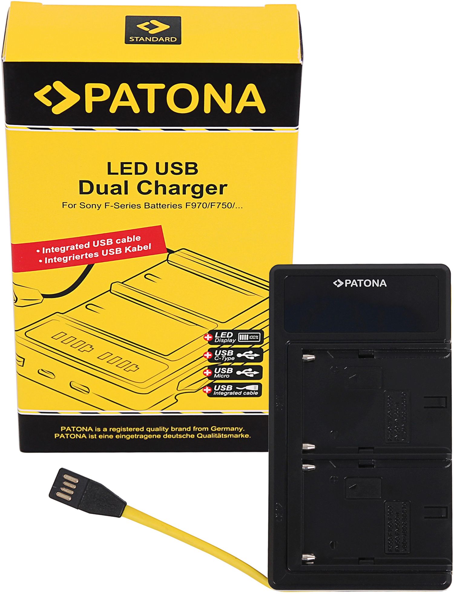 PATONA Smart Dual LCD Chargeur USB pour Sony NP-FM50