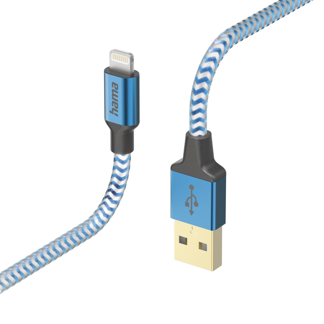 Hama 201553 Charging Cable Reflective USB-A to Lightning Nylon 1.5m Blue