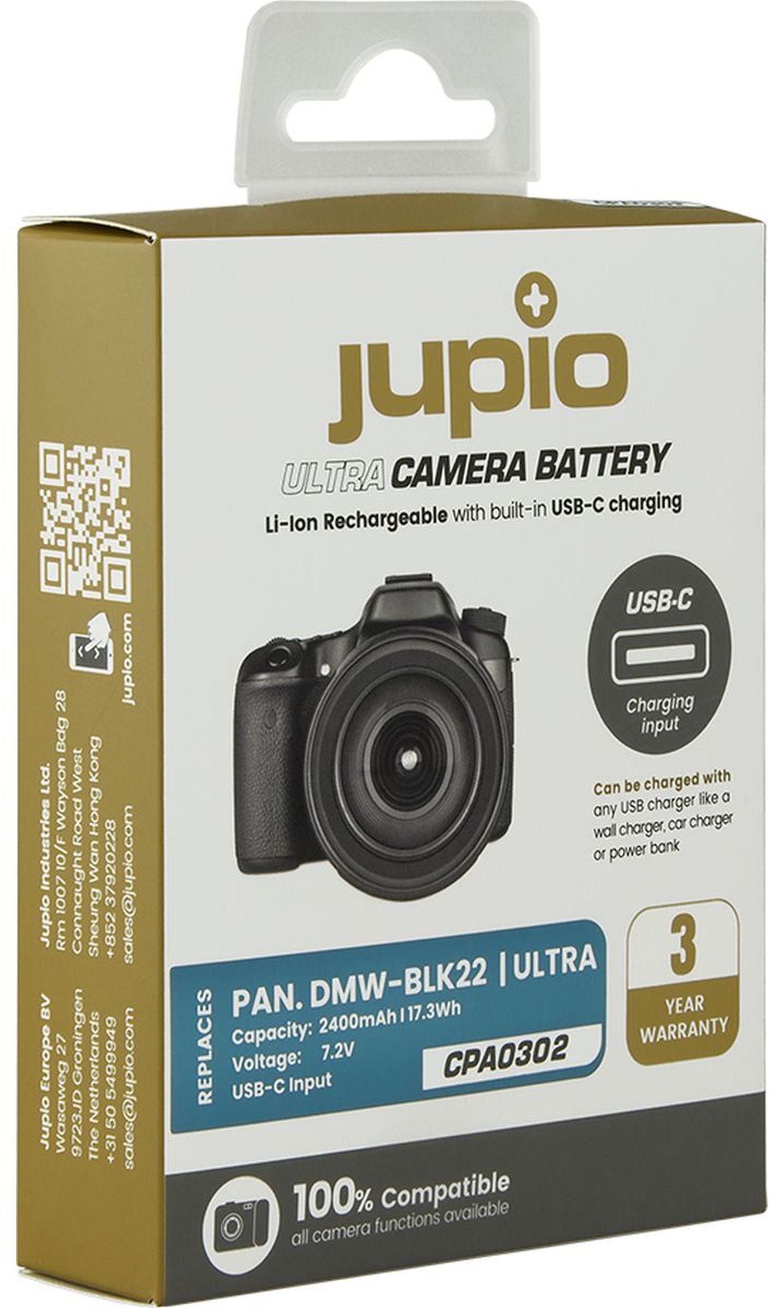 Jupio DMW-BLK22 *ULTRA C* USB-C input 2400mAh