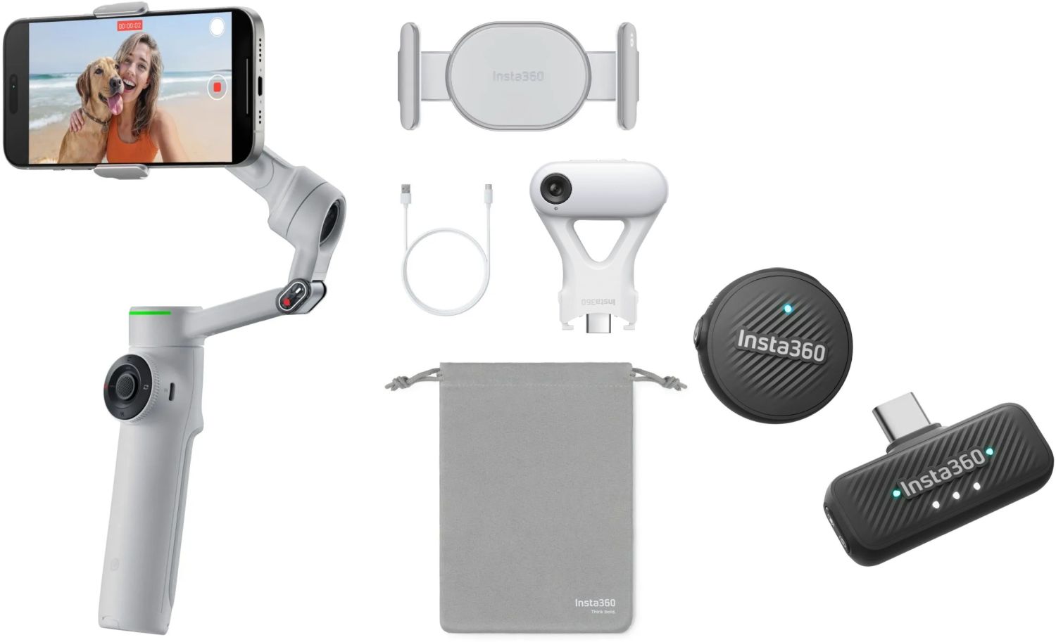 INSTA360 Flow 2 Pro AI Tracker Bundle Stone Gray + Mic Air