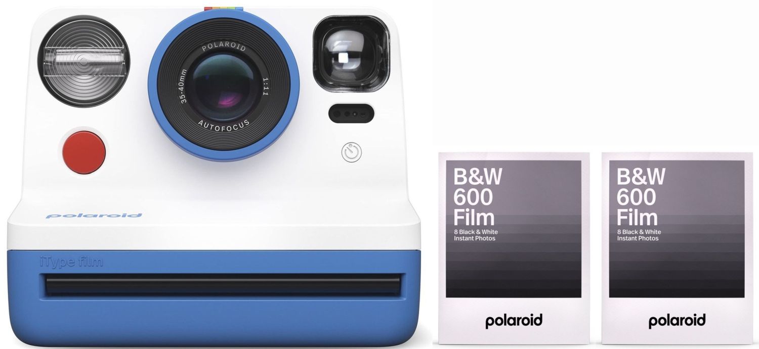 Polaroid Now camera blue + 600 B&W film 8x 2 pack