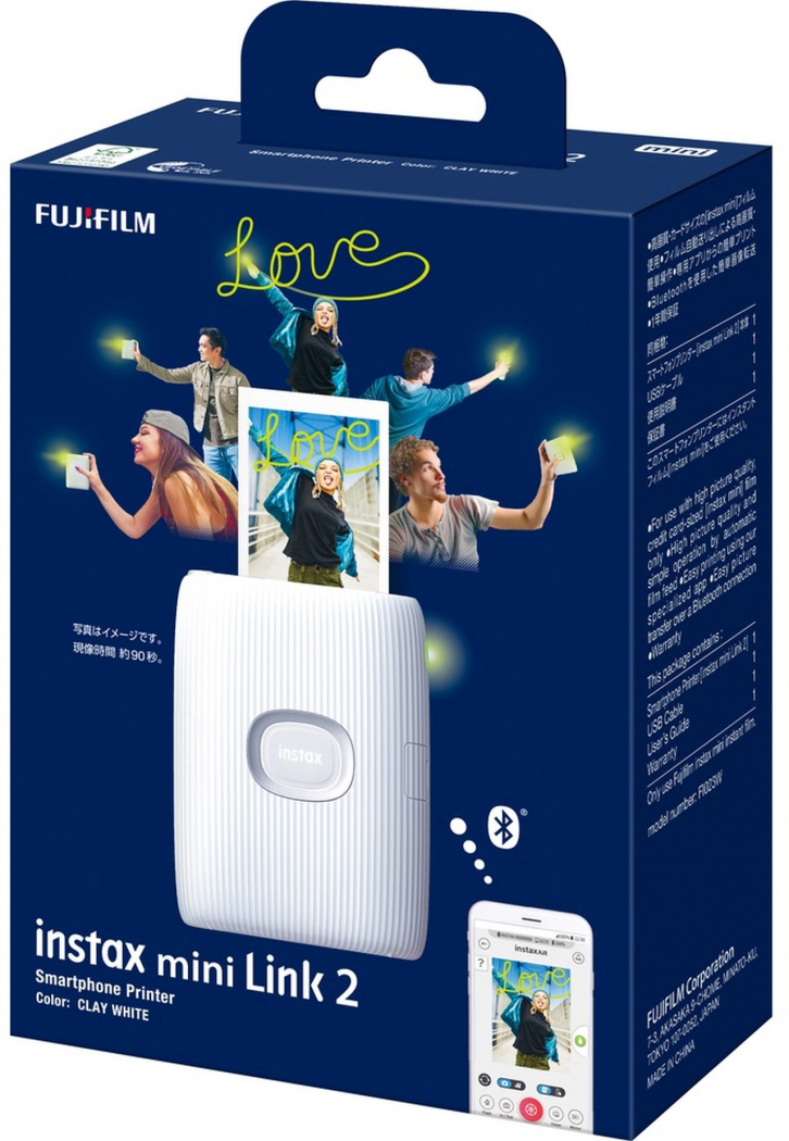 Fujifilm Instax Mini Link 2 Smartphone Printer Plus Films 20 Pack, Stickers  and Bonus All-Purpose Microfiber Cloth (Clay White)