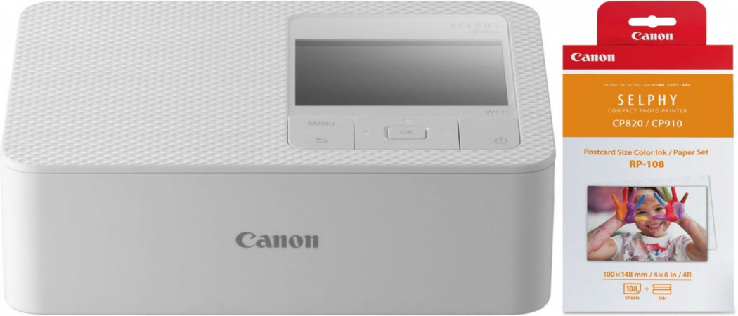 Canon SELPHY CP1500 Blanc + RP-108 Papier 10X15, 108 impressions