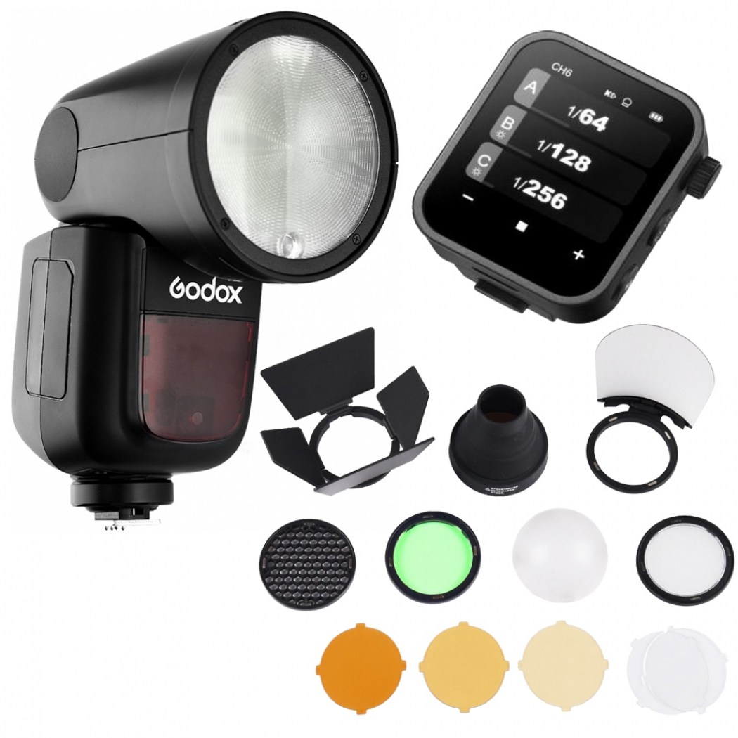 Godox V1C flash circulaire Canon + Godox Transmetteur X3 + Godox AK-R1 Kit d'accessoires Flash
