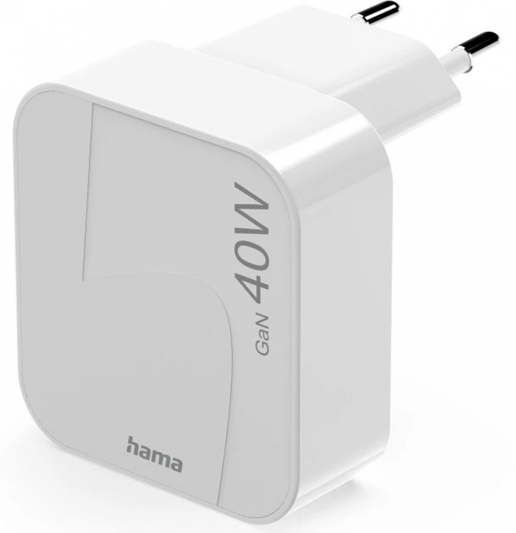 Hama 201955 Schnellladegerät GaN 40W 2X USB-C faltbar Weiß