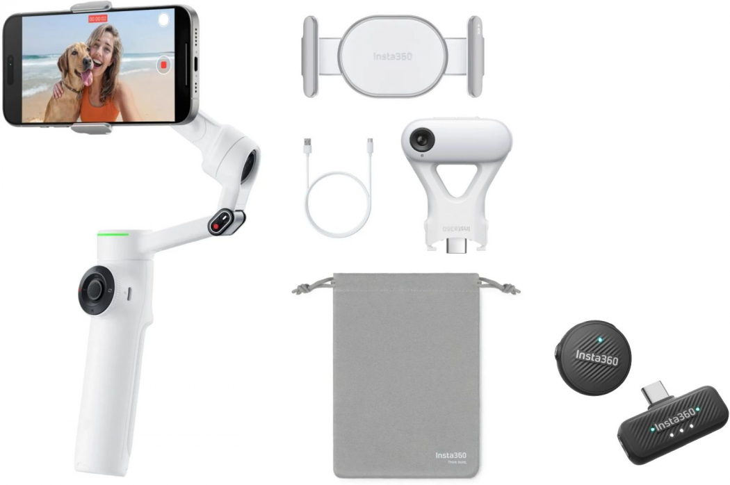INSTA360 Flow 2 Pro AI Tracker Bundle Summit White Mic Air 1 TX 1 RX 