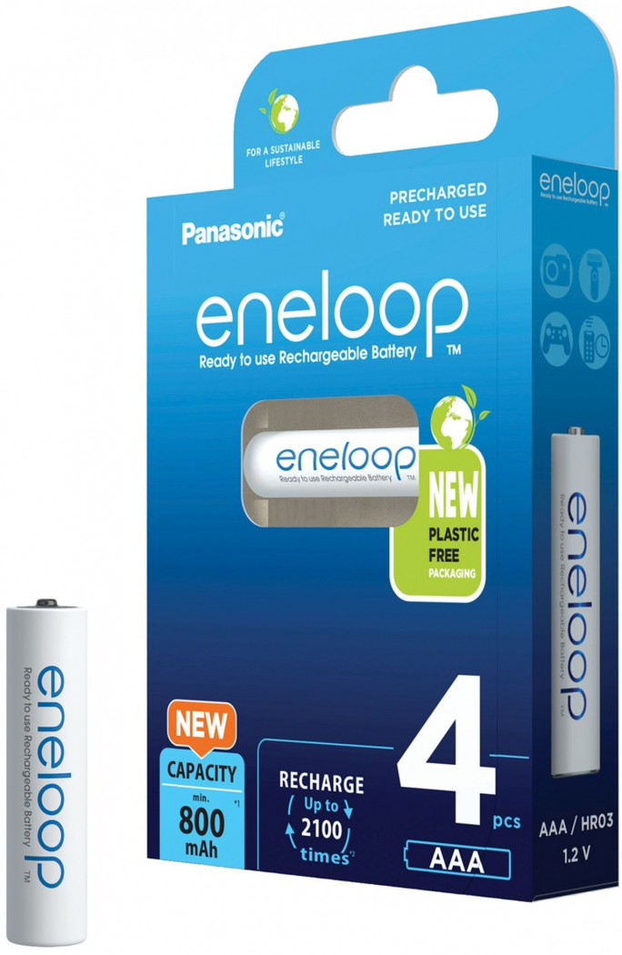 Pack 4 baterías recargables Panasonic Eneloop AAA 800mAh con estuche