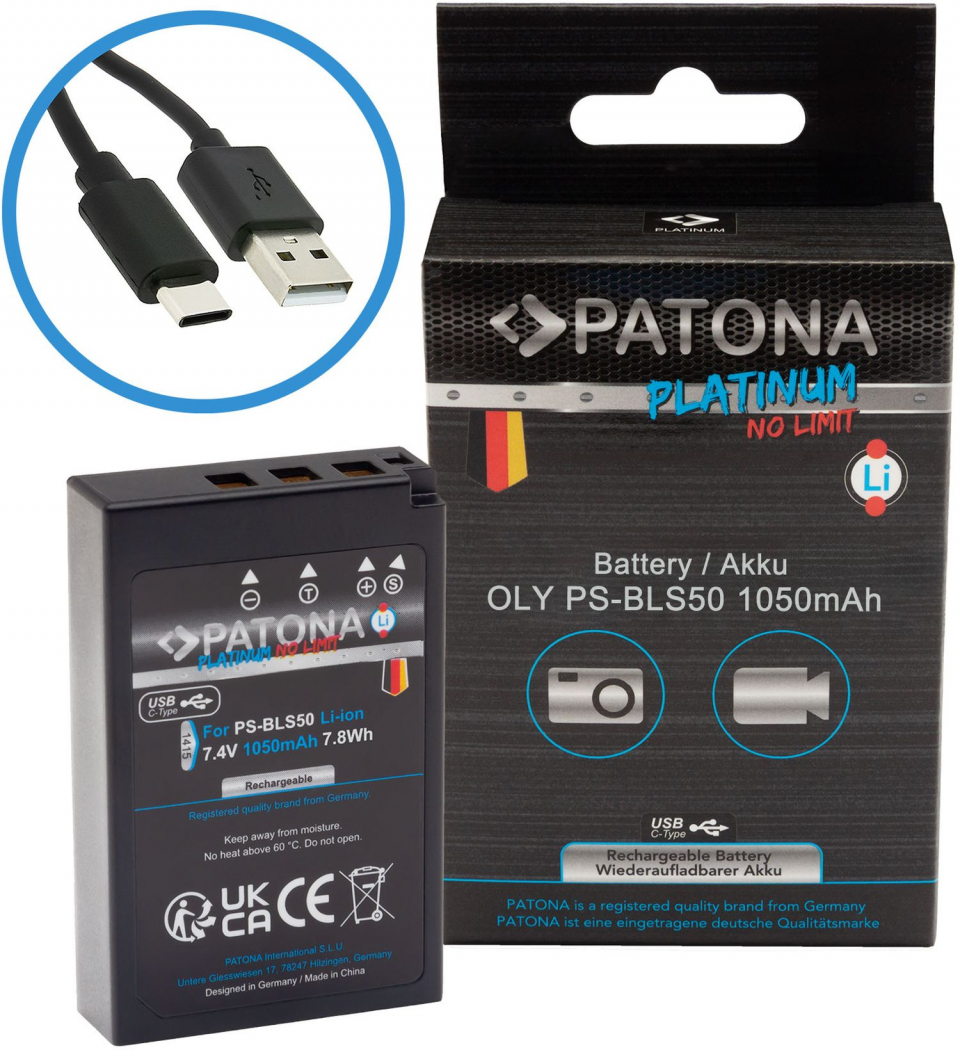 PATONA Platinum Akku USB-C Input Olympus BLS-5