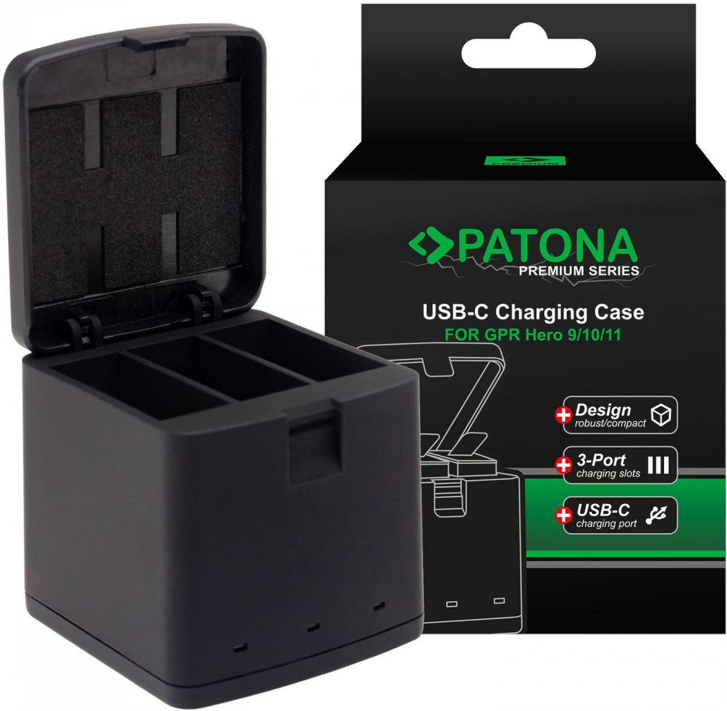 PATONA Premium Ladebox 3 Akkus GoPro Hero 9/10/11/12 inkl. USB-C Image