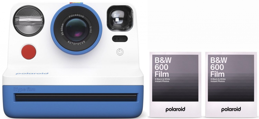 Polaroid Appareil photo Now bleu + 600 films B&W 8x pack de 2 Appareils photo