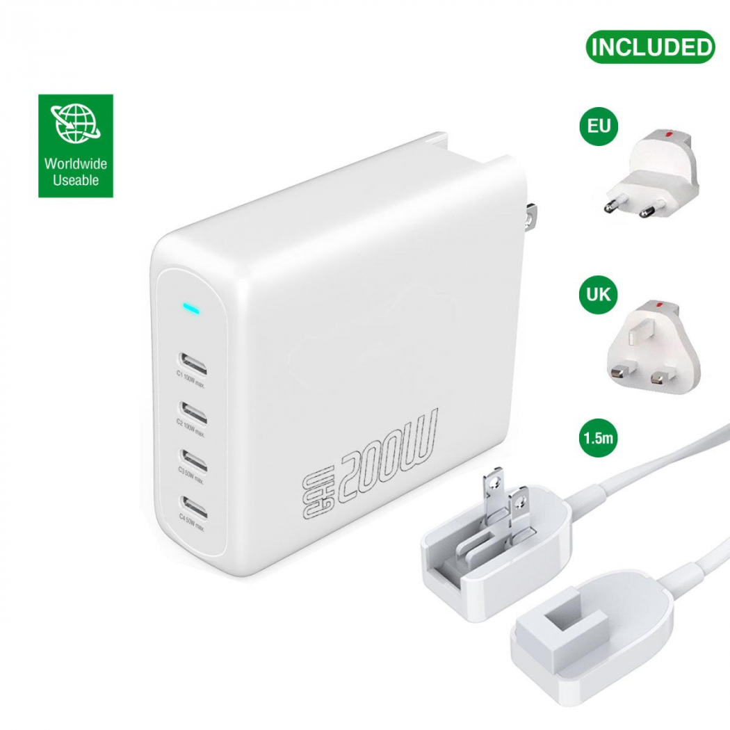 4smarts Ladegerät GaN Flex Pro 200W 4x USB-C Anschlüsse weiß