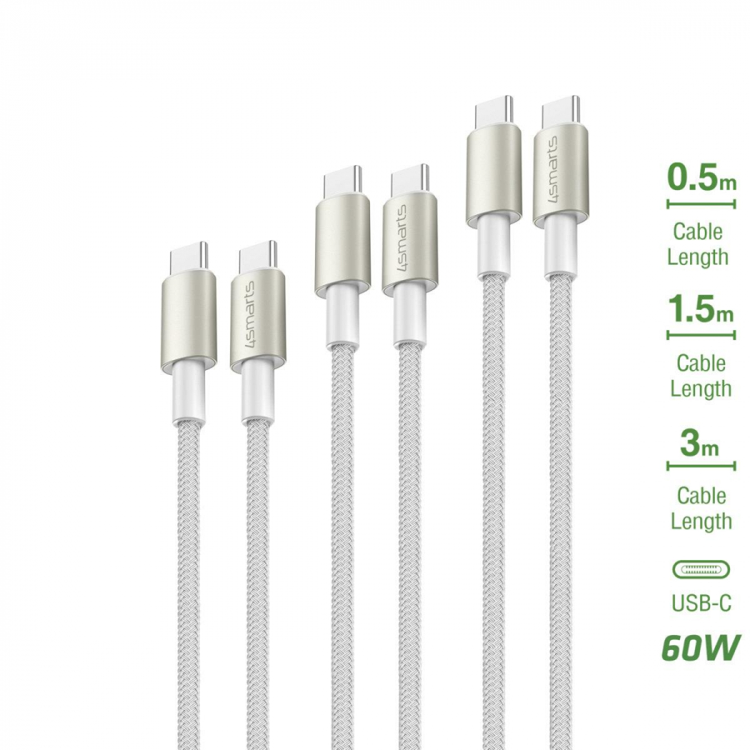 4smarts USB-C auf USB-C Kabel Premium 3er-Set (0,5m+1,5m+3m)