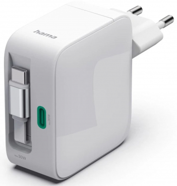Hama 201956 Schnellladegerät GaN 30W ausziehbares Ladekabel Weiß