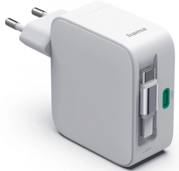 Hama 201957 Chargeur rapide GaN 65W câble de charge extensible Blanc