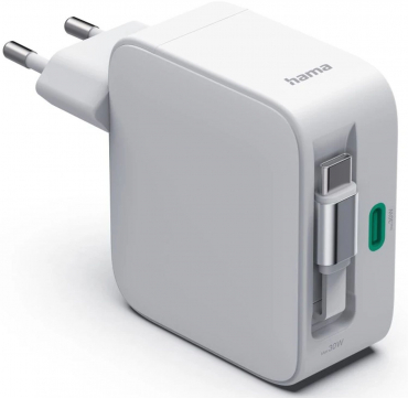 Hama 201956 Schnellladegerät GaN 30W ausziehbares Ladekabel Weiß