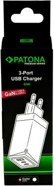PATONA Premium GaN PD65W Adapter 2xUSB-C 1x-A weiß