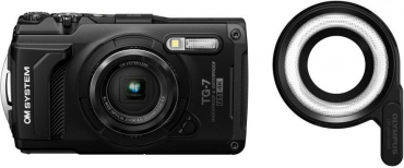 OM System Tough TG-7 schwarz + LG-1 LED Aufsatz