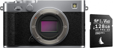 Fujifilm X-E5 Silver Housing + Angelbird SD Card AV PRO UHS-II 128GB V60