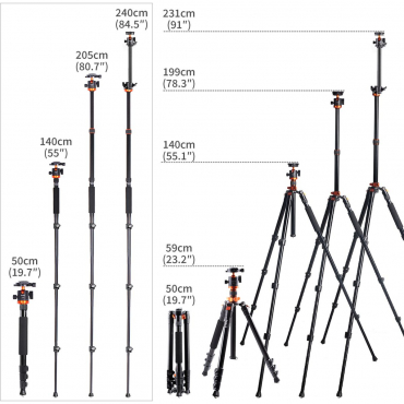 K&F Concept Tripod K234A6 Monopod & Horizontal Arm