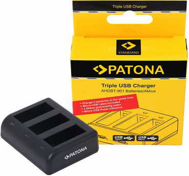 PATONA Tripple Ladegerät für GoPro Hero 9/10/11 inkl. Micro USB - 6063306 PATONA Tripple Ladegerät für GoPro Hero 9/10/11 inkl. Micro USB
