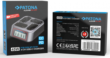 Patona Platinum USB-C 4-fach Ladegerät für Sony NP-FZ100