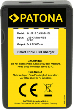 PATONA Smart Dual LCD Chargeur USB pour Canon NB-13L
