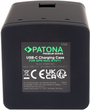 PATONA Premium Ladebox 3 Akkus GoPro Hero 9/10/11/12 inkl. USB-C Kabel