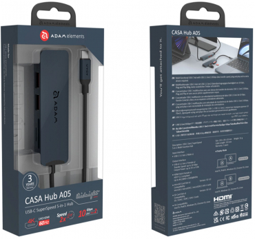 ADAM Elements A05 Night Blue USB-C 3.1 5in1 Hub HDMI,USB-A,SD,microSD