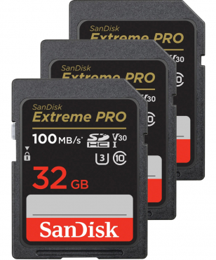 SanDisk SDHC Extreme Pro 32 Go 100 Mo/s V30, lot de 3