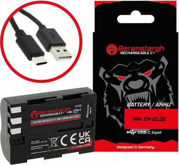 Berenstargh Battery Nikon EN-EL3E 2400mAh USB-C Input