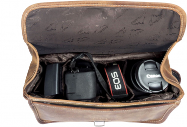 Alpine leather camera bag press wild camel