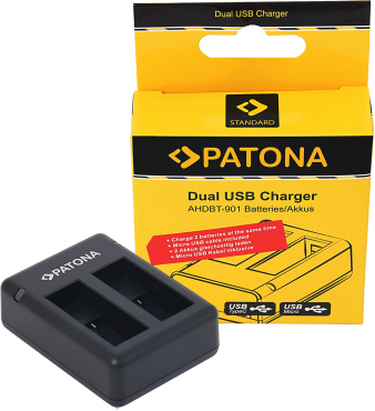PATONA Dual Ladegerät für GoPro Hero 9/10/11 AHDBT901 inkl. USB Kabel - 6063307 PATONA Dual Ladegerät für GoPro Hero 9/10/11 AHDBT901 inkl. USB Kabel