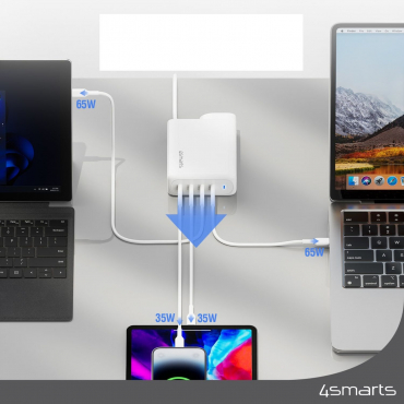 4smarts Ladegerät GaN Flex Pro 200W 4x USB-C Anschlüsse weiß