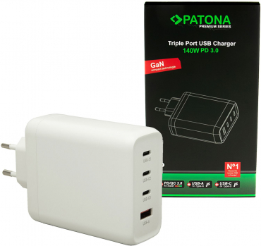 Patona Premium GaN PD140W Adapter 3xUSB-C 1xA white - 6063348 Patona Premium GaN PD140W Adapter 3xUSB-C 1xA white
