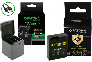 PATONA Ladebox für 3 GoPro HERO13 + 3x Akku