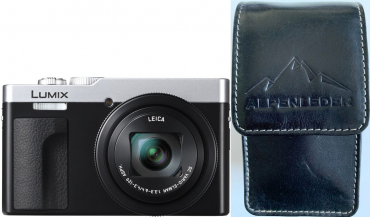 Panasonic Lumix DC-TZ99 silber/sw + Alpenleder Etui Kompakt ebenholz