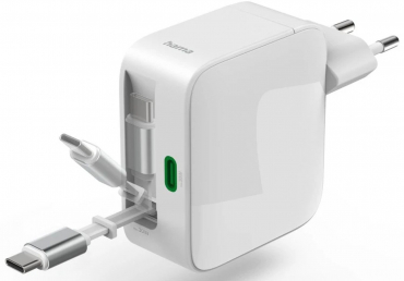 Hama 201956 Schnellladegerät GaN 30W ausziehbares Ladekabel Weiß
