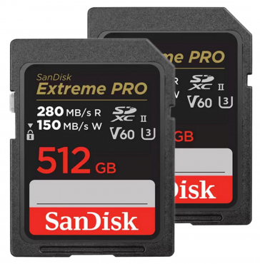 SanDisk SDXC Extreme Pro 512GB 280MB/s V60 UHS II 2-pack