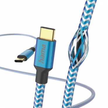 Hama 201557 Charging Cable Reflective USB-C to USB-C Nylon 1.5m blue