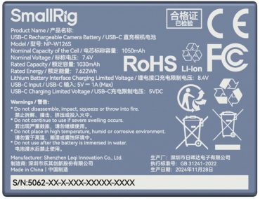 SmallRig 5062 NP-W126S (USB-C rechargeable)