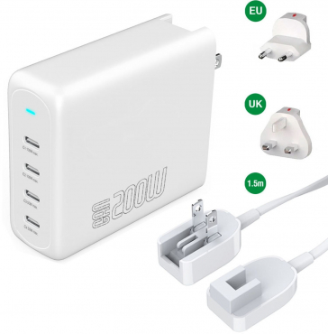 4smarts Ladegerät GaN Flex Pro 200W 4x USB-C Anschlüsse weiß
