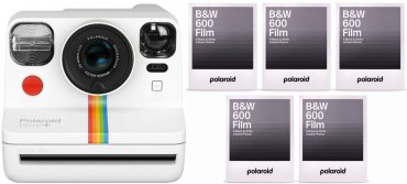 Polaroid Now+ camera white + 600 B&W film 8x 5 pack