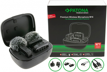 PATONA Premium Wireless Mikrofonset M16 mit 2 Sendern und 1 Empfänger