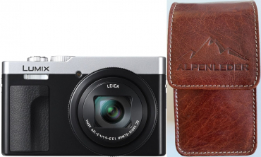 Panasonic Lumix DC-TZ99 silber/schwarz +Alpenleder Etui Kompakt brandy