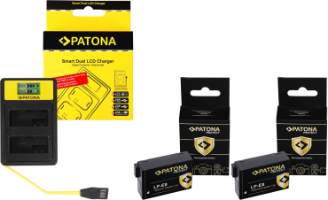 PATONA Dual USB Ladegerät + 2x Akku Canon LP-E8